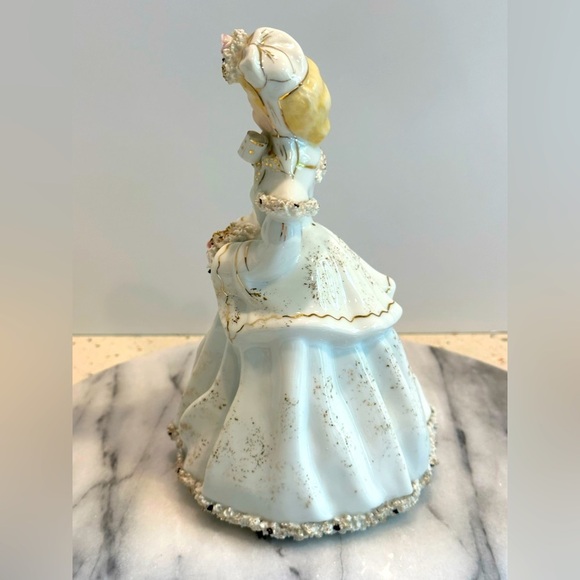 VTG‎ Victorian Lefton Porcelain Figurine Lady in Long Winter Coat Spaghetti Trim - Picture 4 of 10